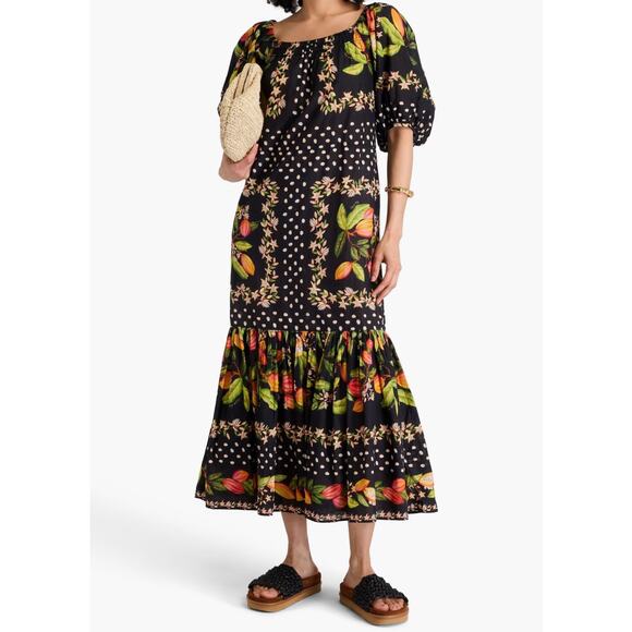 FARM Rio cocoa Paradise Maxi Dress SZ S 100% Cotton Anthropologie Boho Tropical - Picture 1 of 12